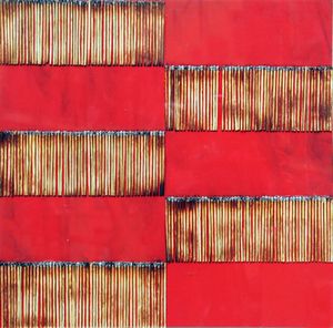 BERNARD AUBERTIN - Dessin de feu sur table rouge