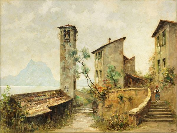 Veduta a Gandria sul lago di Lugano  - Asta Arte Moderna e Contemporanea - Associazione Nazionale - Case d'Asta italiane