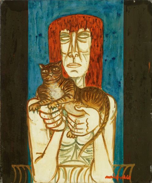 Donna con il gatto  - Asta Arte Moderna e Contemporanea - Associazione Nazionale - Case d'Asta italiane