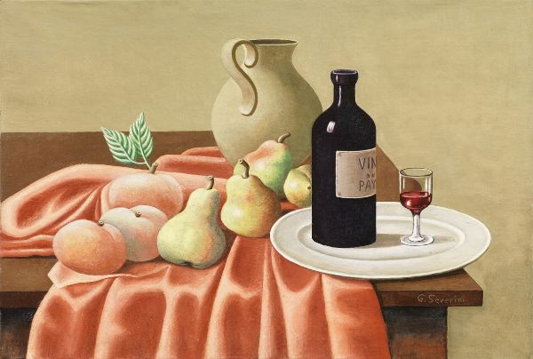 Nature morte (Natura morta con bottiglia di vino, brocca e pere)  - Asta Arte Moderna - Associazione Nazionale - Case d'Asta italiane