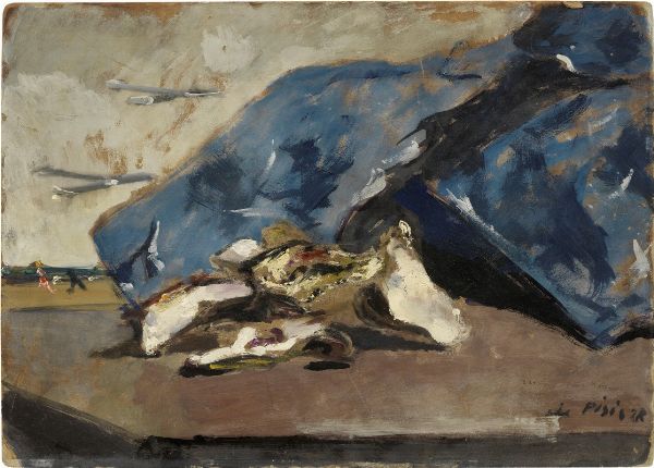 Natura morta con gusci d'ostrica e giacca blu sulla spiaggia  - Asta Arte Moderna - Associazione Nazionale - Case d'Asta italiane