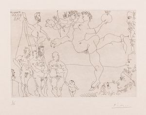 ,Pablo Picasso - Scene de cirque avec Venus et la pomme d'or, et un amour