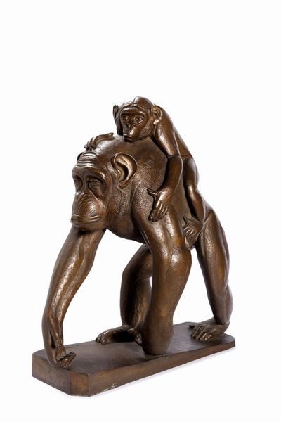 ,Sirio Tofanari : Scimpanz con il suo piccolo  - Asta Arte Moderna e Contemporanea - Parte II - Associazione Nazionale - Case d'Asta italiane