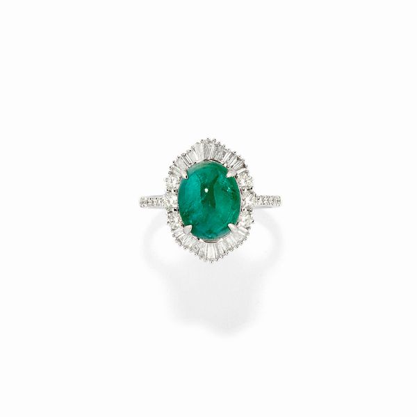 Anello in oro bianco 18K con smeraldo e diamanti  - Asta Argenti - Associazione Nazionale - Case d'Asta italiane