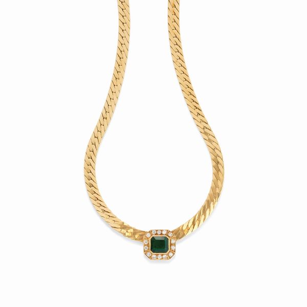 ,Chimento : Collana in oro giallo 18K, smeraldo sintetico e diamanti  - Asta Argenti - Associazione Nazionale - Case d'Asta italiane