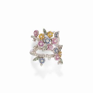 ,Pasquale Bruni - Anello in oro bianco 18K, diamanti e zaffiri multicolori