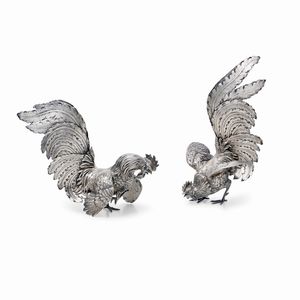 ,Fornari - Due galli in argento, Roma XX secolo