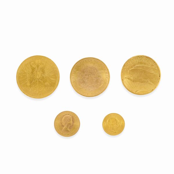 Cinque monete in oro  - Asta Gioielli - Associazione Nazionale - Case d'Asta italiane