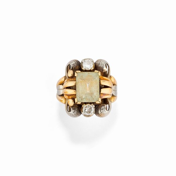 Due anelli in argento, oro giallo 18k, pietra incolore e diamanti, 1940 circa  - Asta Gioielli - Associazione Nazionale - Case d'Asta italiane