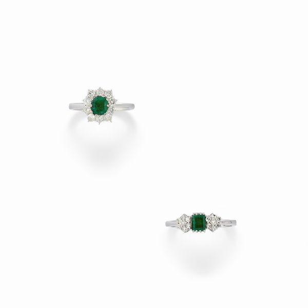 Due anelli in oro bianco 18K, smeraldi e diamanti  - Asta Gioielli - Associazione Nazionale - Case d'Asta italiane