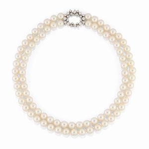 ,Gubelin - Collana in oro bianco 18k, perle e diamanti