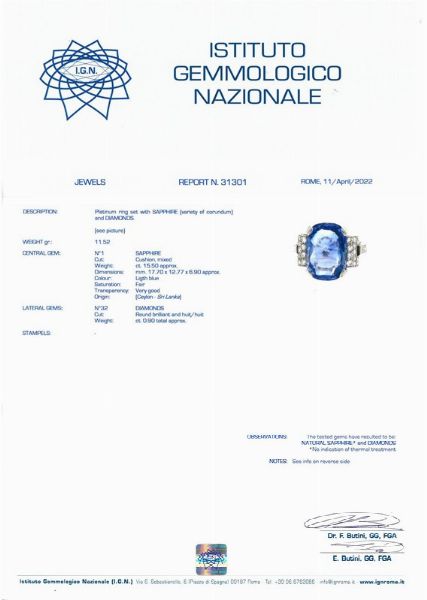 ANELLO CON ZAFFIRO CEYLON E DIAMANTI  - Asta Gioielli - Associazione Nazionale - Case d'Asta italiane
