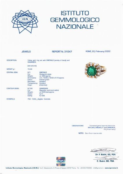VENTRELLA ANELLO CON SMERALDO COLOMBIANO E DIAMANTI  - Asta Gioielli - Associazione Nazionale - Case d'Asta italiane