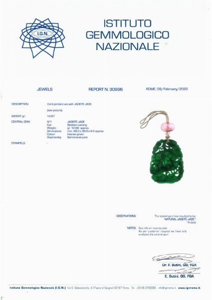 PENDENTE IN GIADEITE E PEZZOTTAITE  - Asta Gioielli - Associazione Nazionale - Case d'Asta italiane