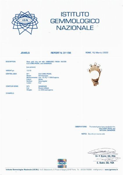 ANELLO CON PERLA D'ACQUA DOLCE E DIAMANTI  - Asta Gioielli - Associazione Nazionale - Case d'Asta italiane