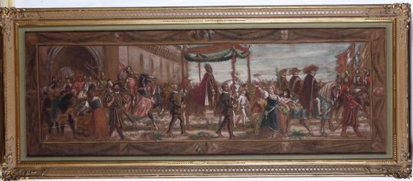 ,Raffaele Pontremoli : Corteo nobiliare  - Asta Dipinti del XIX e XX secolo | Cambi Time - Associazione Nazionale - Case d'Asta italiane