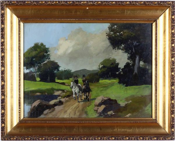 Anonimo del XIX secolo Passeggiate con cavalli  - Asta Dipinti del XIX e XX secolo | Cambi Time - Associazione Nazionale - Case d'Asta italiane