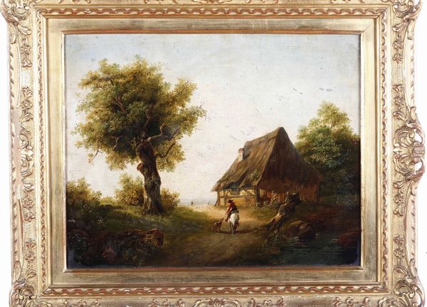 Scuola dell�inizio del XIX secolo Paesaggio con viandante  - Asta Dipinti del XIX e XX secolo | Cambi Time - Associazione Nazionale - Case d'Asta italiane