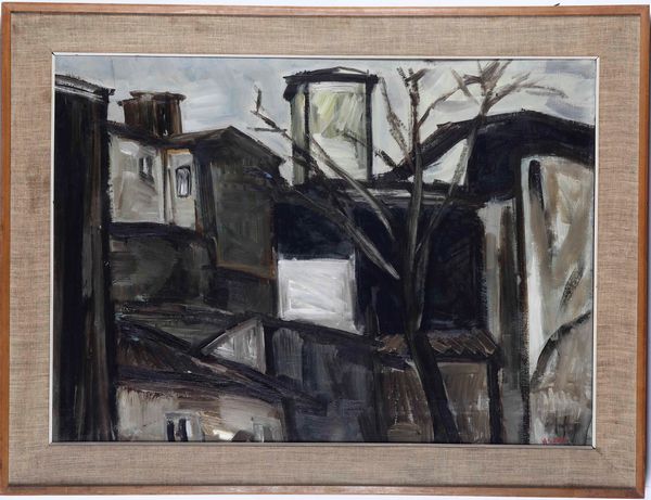 ,Renzo Grazzini : Albero spoglio e case  - Asta Dipinti del XIX e XX secolo | Cambi Time - Associazione Nazionale - Case d'Asta italiane