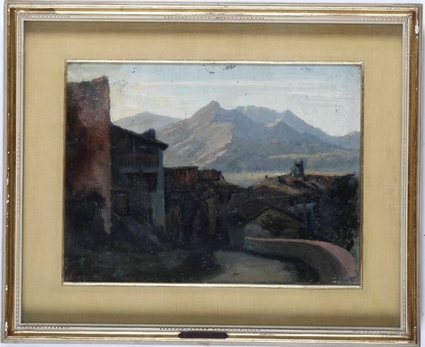 ,Raffaele Pontremoli : Scorcio di paese al tramonto  - Asta Dipinti del XIX e XX secolo | Cambi Time - Associazione Nazionale - Case d'Asta italiane