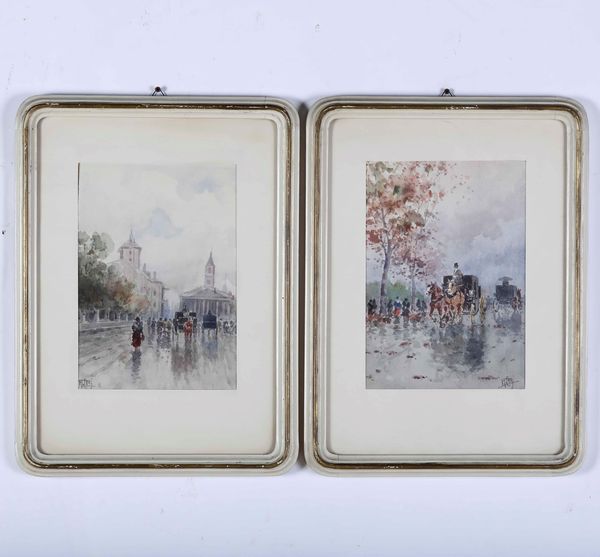 ,Michele Catti : Vedute cittadine con figure  - Asta Dipinti del XIX e XX secolo | Cambi Time - Associazione Nazionale - Case d'Asta italiane