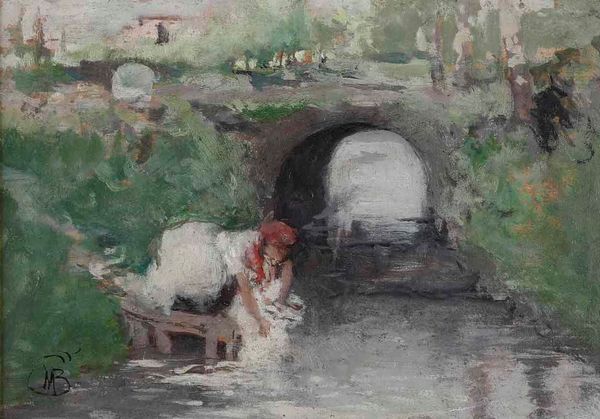 ,Mosè Bianchi : Lavandaia al torrente  - Asta Dipinti del XIX e XX secolo | Cambi Time - Associazione Nazionale - Case d'Asta italiane