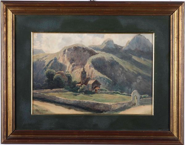 A firma H.S. Corrodi Paesaggio montano con convento  - Asta Dipinti del XIX e XX secolo | Cambi Time - Associazione Nazionale - Case d'Asta italiane