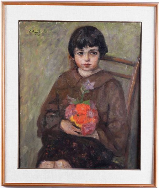 ,Evasio Montanella : Bimba con mazzo di fiori  - Asta Dipinti del XIX e XX secolo | Cambi Time - Associazione Nazionale - Case d'Asta italiane