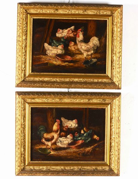Scuola francese, fine XIX, inizi XX secolo Animali da cortile  - Asta Dipinti del XIX e XX secolo | Cambi Time - Associazione Nazionale - Case d'Asta italiane