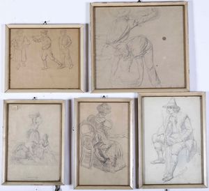 ,Raffaele Pontremoli : Lotto di 11 disegni su carta  - Asta Dipinti del XIX e XX secolo | Cambi Time - Associazione Nazionale - Case d'Asta italiane