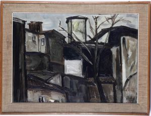 ,Renzo Grazzini - Albero spoglio e case