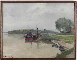 ,Alfonso Corradi - Paesaggio con nave