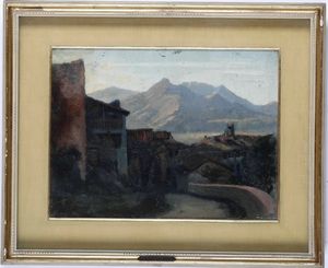 ,Raffaele Pontremoli : Scorcio di paese al tramonto  - Asta Dipinti del XIX e XX secolo | Cambi Time - Associazione Nazionale - Case d'Asta italiane