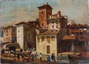 ,Giuseppe Canella - La pusterla di SantAmbrogio sul Naviglio a Milano, 1837