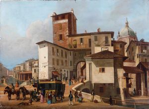 ,Giuseppe Canella : Porta Ticinese a Milano, 1836  - Asta Dipinti del XIX e XX secolo | Cambi Time - Associazione Nazionale - Case d'Asta italiane