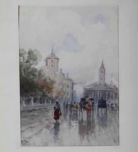 ,Michele Catti : Vedute cittadine con figure  - Asta Dipinti del XIX e XX secolo | Cambi Time - Associazione Nazionale - Case d'Asta italiane