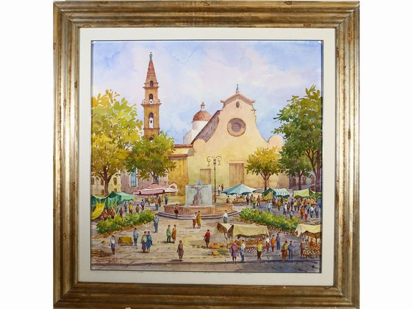 ,Giovanni Ospitali : Veduta di Piazza di Santo Spirito  - Asta Arte Moderna e Contemporanea - Associazione Nazionale - Case d'Asta italiane