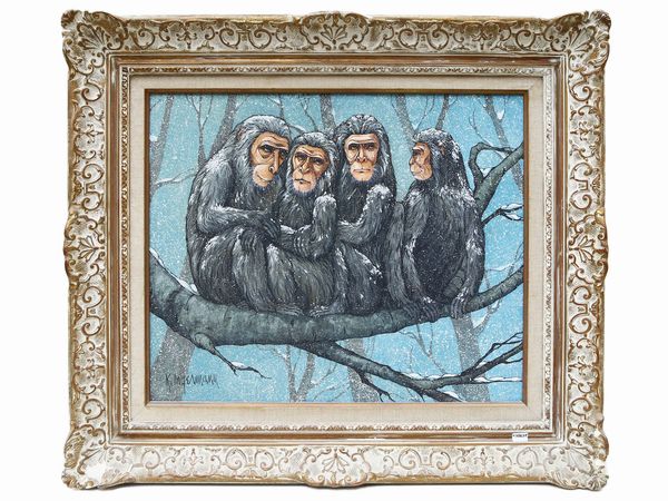 ,Keith Ingermann : Composizione con scimmie  - Asta Arte Moderna e Contemporanea - Associazione Nazionale - Case d'Asta italiane