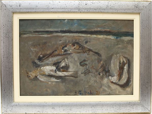 ,Giuseppe Manfredi : Natura morta in un paesaggio marino 1971  - Asta Arte Moderna e Contemporanea - Associazione Nazionale - Case d'Asta italiane
