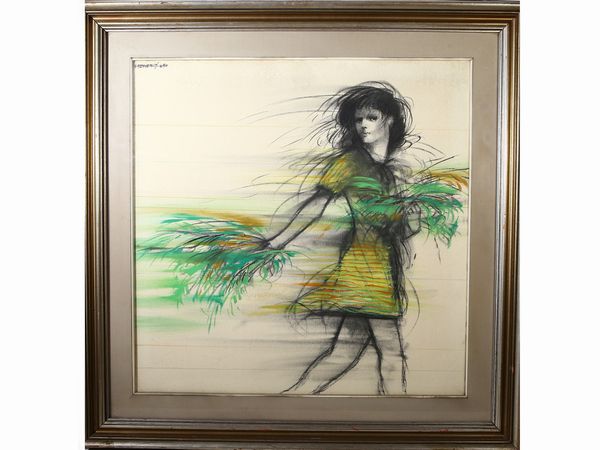 ,Riccardo Benvenuti : Ragazza con fiori 1969  - Asta Arte Moderna e Contemporanea - Associazione Nazionale - Case d'Asta italiane