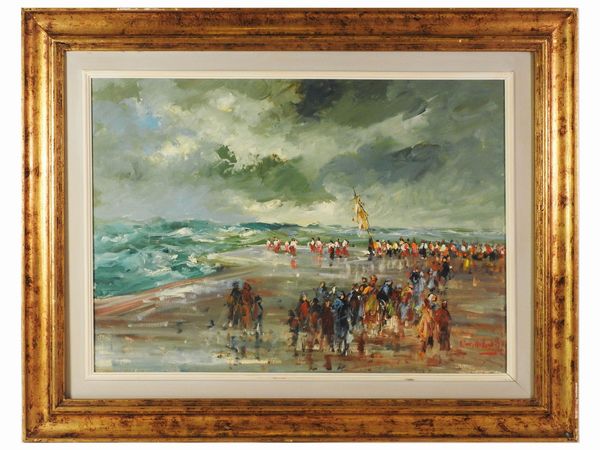 ,Norberto Martini : Marina con personaggi 1975  - Asta Arte Moderna e Contemporanea - Associazione Nazionale - Case d'Asta italiane