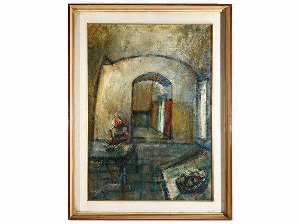 ,Emanuele Cappello : Scena d'interno con figura  - Asta Arte Moderna e Contemporanea - Associazione Nazionale - Case d'Asta italiane