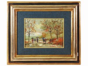 ,Norberto Martini - Paesaggio autunnale con personaggi