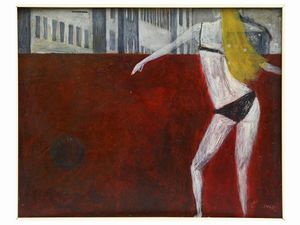 ,Aldo Cerdonio - Scorcio di citt con figura femminile