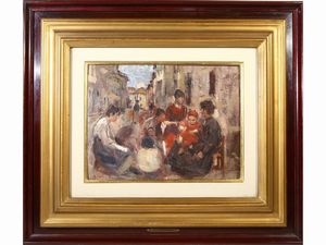 ,Cesare Ciani - Scorcio di paese con personaggi