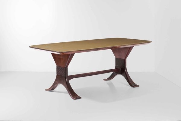 Tavolo in legno con piano in vetro dipinto  - Asta Design - Associazione Nazionale - Case d'Asta italiane