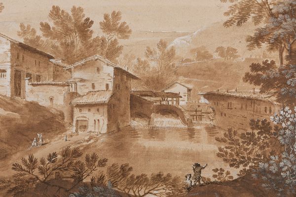 ,Marco Ricci : Paesaggio con diga, laghetto e viandanti  - Asta Dipinti e Disegni Antichi - Associazione Nazionale - Case d'Asta italiane