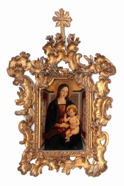 ,Imitatore di Beato Angelico, secolo XIX : Madonna con Bambino in trono  - Asta Dipinti e Disegni Antichi - Associazione Nazionale - Case d'Asta italiane