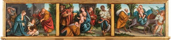,Scuola piemontese, seconda metà del secolo XVI : Nativit, Adorazione dei Magi e Fuga in Egitto  - Asta Dipinti e Disegni Antichi - Associazione Nazionale - Case d'Asta italiane