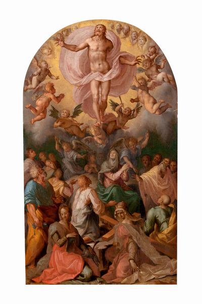 ,Tommaso Manzuoli, detto Maso da San Friano : Ascensione di Cristo con la Vergine, gli Apostoli e le Sante Agnese ed Elena  - Asta Dipinti e Disegni Antichi - Associazione Nazionale - Case d'Asta italiane